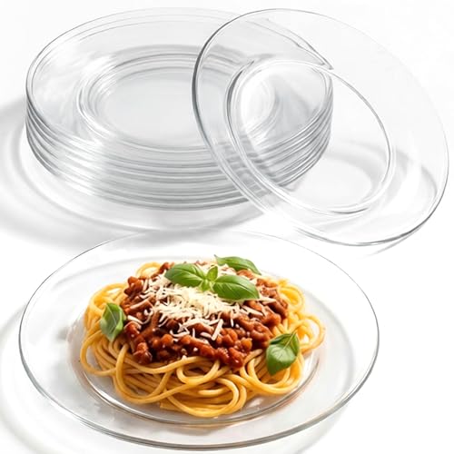 WUWEOT 8 Pack Glass Dessert Plates, 7.5" Clear Salad and Appetizer Plates, Snack Fruit Dinner Serveware, Dishwasher Safe