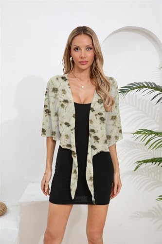 Image of TASAMO Women's 2026 Summer Lightweight Short Bolero Cardigan Shrug Sheer Tie Front Top 3 /4 Sleeve Jacket for Dress