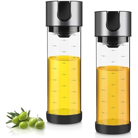 HOMGEN 2Pack Cooking Oil Dispenser 450ml Oil Dispenser Bottles for Kitchen 15.2oz Olive Oil Dispenser Durable Glass Oil Bottles Kitchen Oil and Vinegar Dispenser Set for Vegetable Olive Oil etc Cover