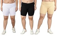 Plus Size Girls Cotton Boyshorts (Pack of 3) (CyclingShort_BWS_3XL_Black, White and Beige_3XL)