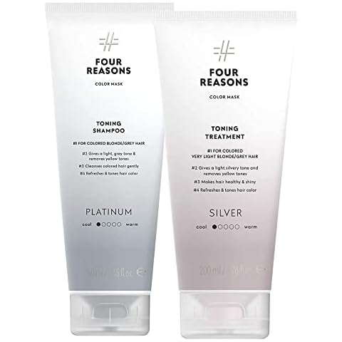 FOUR REASONS Color Mask - Silver Toning Treatment and Platinum Shampoo Bundle, Tone & Enhance Color-Treated Hair - Semi Permanent Hair Dye, Vegan and Cruelty-Free, 6.76 fl oz Cover