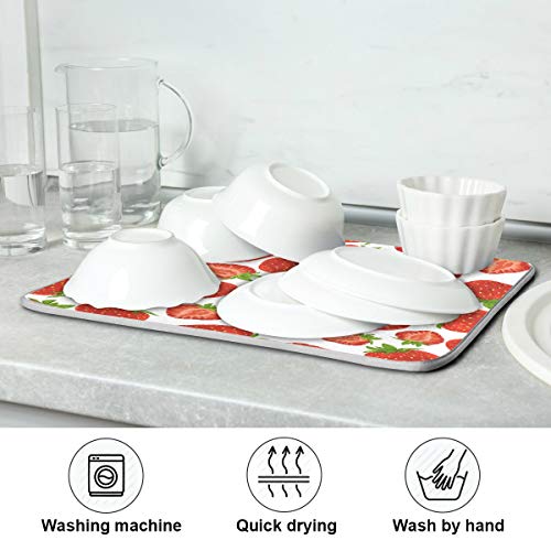 Baofu Dish Drying Mat For Kitchen Counter, Summer Strawberry Fruit Ultra Absorbent Reversible Microfiber Dishes Drying Rack Pad Heat-Resistant Mats 18X24In #TOP6