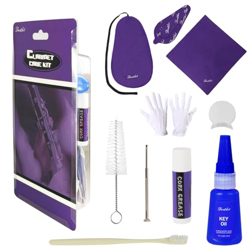 Clarinet Cleaning Kit, Clarinet and Saxophone Care Kit, Key Oil, Cork Grease, Cotton Swabs, Cleaning Cloth, Thumb Rest, Mouthpiece Brush, Screwdriver...