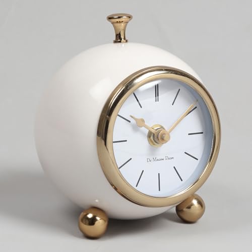 Image of Decor de Maison Brings Handcrafted Sphere Timekeeper Table Clock for KidsRoom, Living Room, Bedroom, Study Table|Classic Non-Ticking Tabletop Battery Operated Analog Desk Clock in White (12x12x14cm)