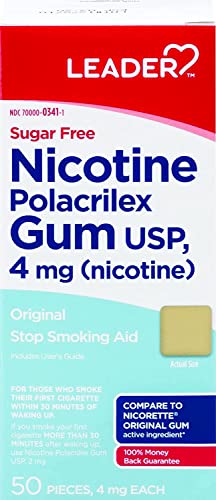LEADER, Nicotine Polacrilex Gum, Nicotine Gum 4mg, For Those Who Smoke Within 30 mins of waking up, Original Flavor, Sugar Free, For Adults 18+, both Men & Women, Compare to Nicorette, 50 count, 2Pack
