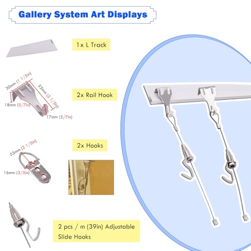 Image of AMUFJJ Adjustable Heavy Duty Picture Wire Hanging Kit 200 Lbs, Gallery Rail Hardware for Living Room /Art Exhibitions, Hanging Photo Display Wall Decor(58 inch /147.3cm Rail,9.8' /3.0m Cable)