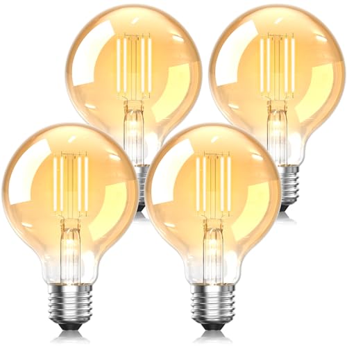Bonlux Vintage Edison LED Light Bulb, E27 Screw Bulb 4W G80 Globe Decorative Light Bulbs Warm White 2200K, Equivalent to 40W, LED Filament Lamp Amber Glass for Retro Lighting, 4-Pack