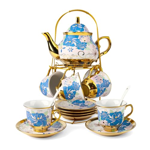 20Pcs Porcelain Tea Set with Metal Stand,European Vintage Tea Set for Adult by Goldmeet - Used condition - CA$52.37