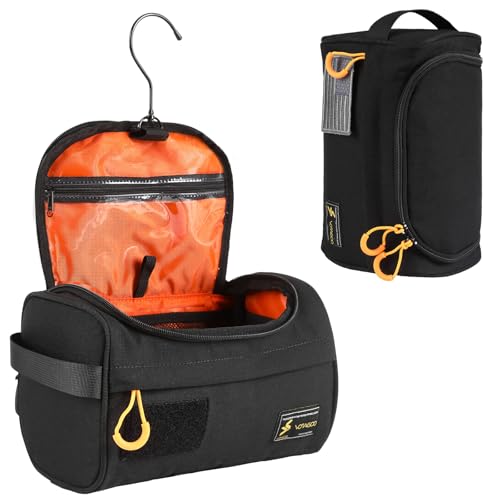VOTAGOO GEAR Toiletry Bag for Men 500D Nylon Waterproof Tactical Shower Bag with Hanging Hook, Dry Wet Separation for Travel, Camping, Hunting, Outdoor Essentials (Black)