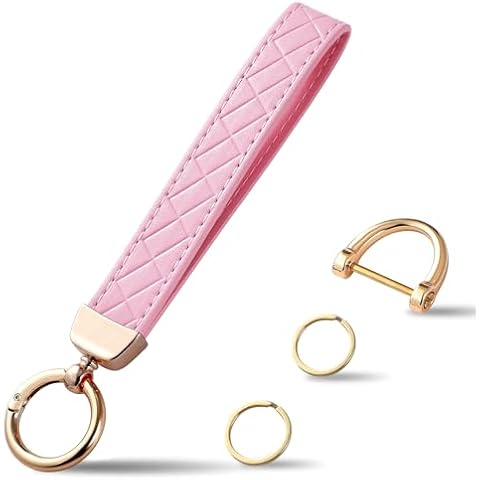 Weixiltc Leather Wristlet Keychain, Car Key Chain Holder with 2 Key Ring and Anti-Lost D Ring, Key Fob Wristband for Women (Pink) Cover