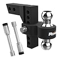 ROMON Adjustable Trailer Hitch Mount with 2" and 2-5/16" Ball, Fit 2 Inch Receiver, 6 Inch Drop/Rise Aluminum Hitch, 5000-12500 LBS, Heavy Duty Cast Steel Trailer Hitch for Truck, Black