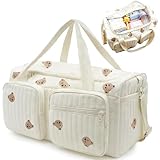 Wickeltaschen Kliniktasche Geburt Groß Wickeltasche Kinderwagen Baby Wickeltasche, Mom Bag Tasche aus Baumwolle mit Stickerei, Hospital Bag Maternity Reisetasche für Unterwegs, Geburt im Krankenhaus