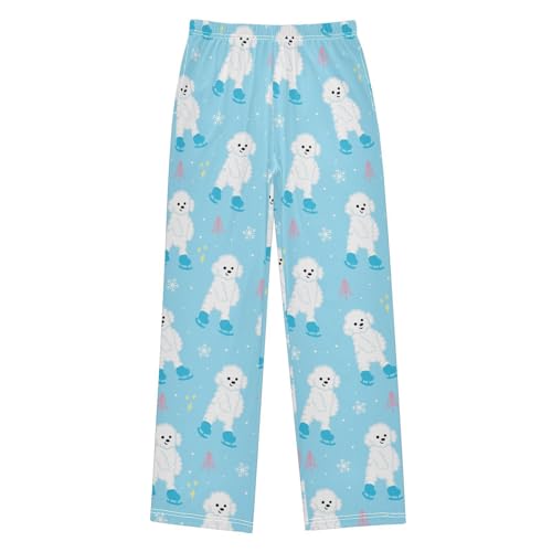 CaTaKu Boys Poodle Dog Winter Pants for Boys Girls Wide Leg Sweatpants Kids Long Bottoms with Pockets Size 6-14Y