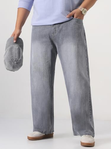 Image of Urbano Plus Men's Loose Baggy Fit Washed Denim Jeans Non-Stretchable