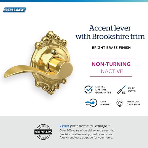 Image of SCHLAGE Accent Lever with Brookshire Trim Non-Turning Lock in Bright Brass - Left Handed