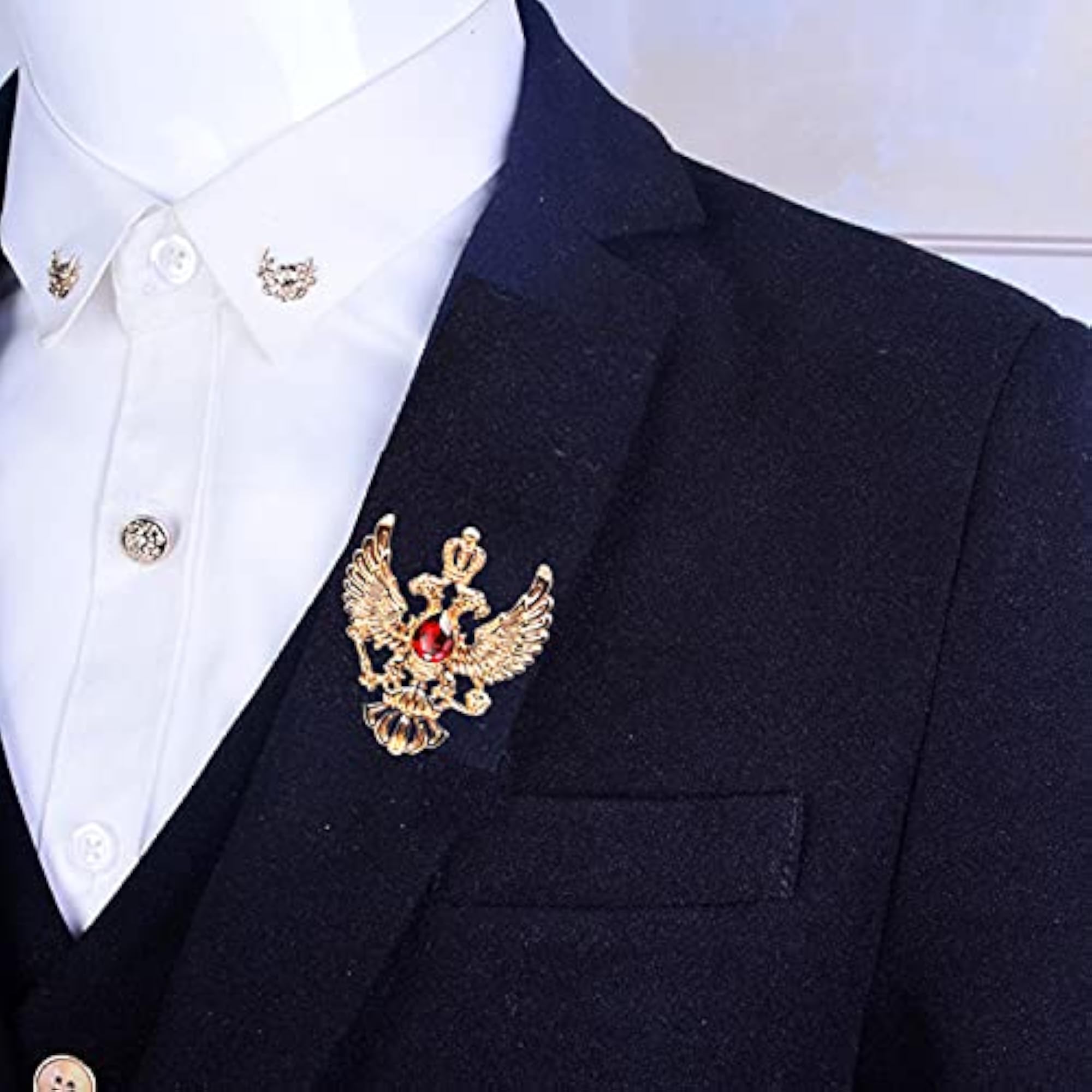Vintage Gold Plated Red Crystal Eagle Brooch Pin for Men