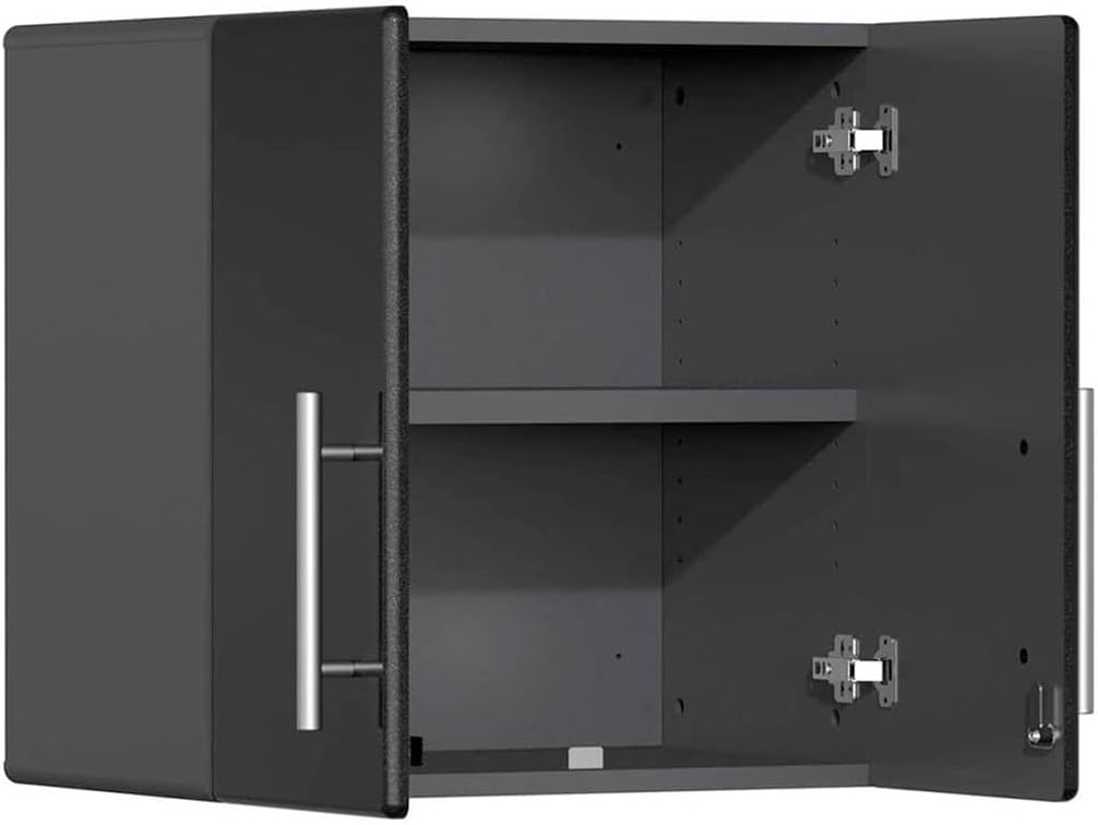 Ulti-MATE UG22082B 8-Piece Garage Cabinet Kit with Bamboo Worktop in Midnight Black Metallic