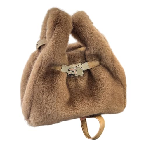 Mini sac à main en peluche kaki doux et pratique avec sa sangle