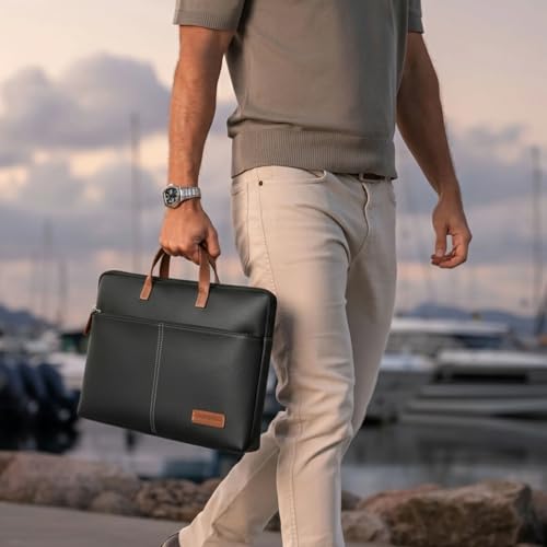 Image of Giordano Unisex 15 Inch Laptop Sleeve PU Bag for Professionals | Premium Leatherette | Water-Resistant & Padded Slim-Fit with Trolley Strap for Men & Women
