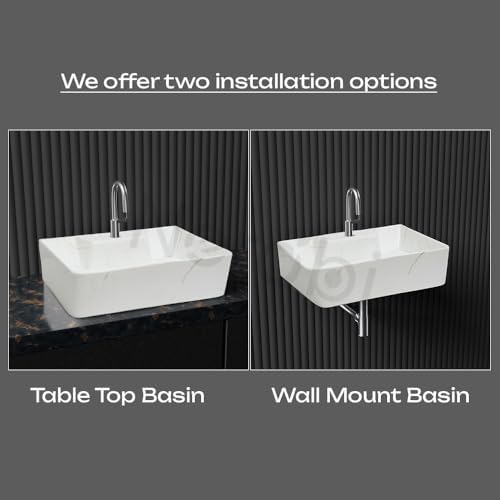 NEROBI Designer Ceramic Table Top Wash Basin For Bathroom | Wall Hung Washbasin | Wall Mounted Bathroom Sink | Wash Basin For Restaurant, Hotel (16 x 12 x 5 Inch)