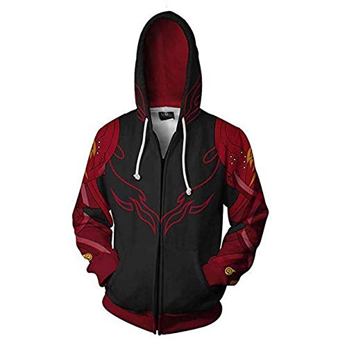 Jin Kazama Costume Halloween 3D Printed Zipper Hoodie Cosplay Jacket for Unisex (Medium, Red)