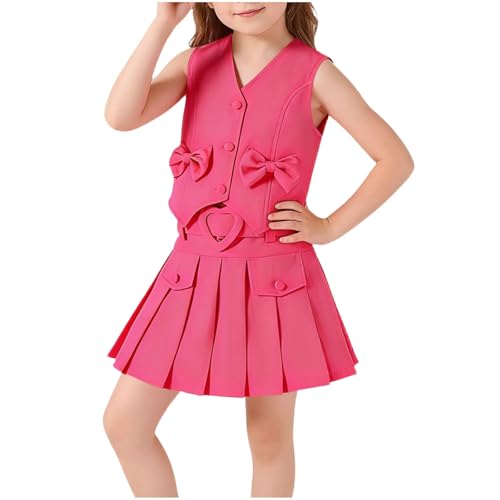 Girls Summer Clothing Set Button Up Sleeveless Blazer Vest with Pleated Mini Skirt 2 Piece Outfits for 2-8 Years