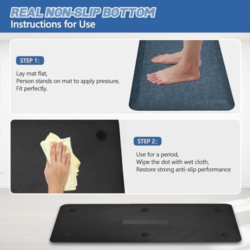 Image of Anti Slip 7 /8 inchs Anti Fatigue Kitchen Floor Mat, Ergonomic Comfort Standing Mat, Waterproof Kitchen Runner for Home, Kitchen, Office, Laundry, Garage (Navy, 17.3 inch x 39 inch -0.87 inch)