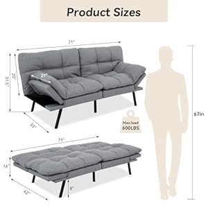 Hcore sleeper bed couchmemory foam futon sofa sofabed classics grey  urban country home decor