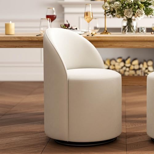 Wahson Velvet Swivel Dining Chair, Modern Upholstered Barrel Accent Chair with 360 Degree Rotation, White Vanity Chair for Dining/Living Room, Bedroom, Makeup Room