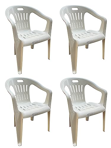 eacommerce Set 4 Sedie in Polipropilene da Giardino Colore Bianca Impilabile con Braccioli Mod. Lido
