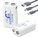 REACELL 2 Pezzi 9V Batteria ricaricabile 1300 mAh Lithium Batteria con 2 in 1 USB-C Cavo per Rilevatori di Fumo, Sirene, Microfoni, Multimetri