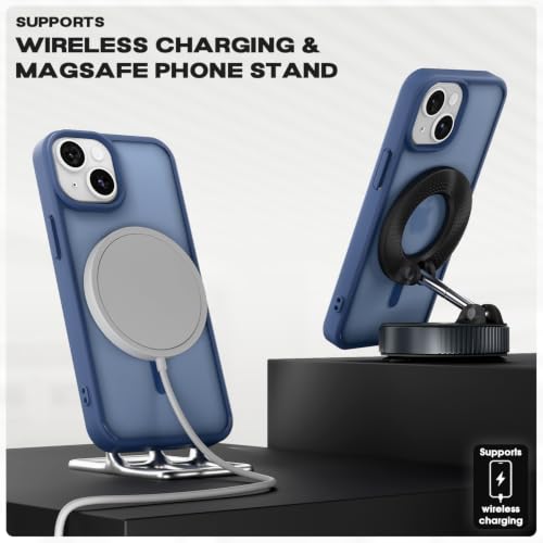 Image of Pikkme Back Cover for iPhone 13 / iPhone 14 | Mag-Safe Compatible | Smoke Frosted Transparent Matte Finish | Hard PC + Soft TPU | Shockproof | Raised Camera Protection Bumper Case| Blue Smoke Mag-Safe