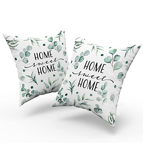 Giwawa Home Sweet Home Throw Pillow Covers Set Of 2 Green Leaves Pillow Cases 18 X 18 Inch Couch Cushion Cover For Room Sofa Chair Decor #TOP1