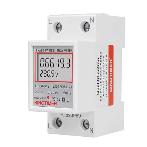 Digital Single Phase Energy Meter Din Rail 220V 230V Electricity Usage Monitor Super Energy Saving 50 60Hz for Home Or Business(StyleA)