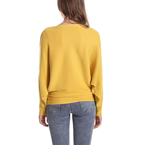 Image of Blostirno Women's Boat Neck Batwing Sleeves Dolman Ribbed Knitted Sweaters Pullovers Tops