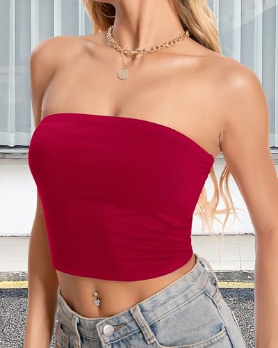 Image of Summer Tube Tops Basic Crop Tops for Women Strapless Tank Bandeau Shirts