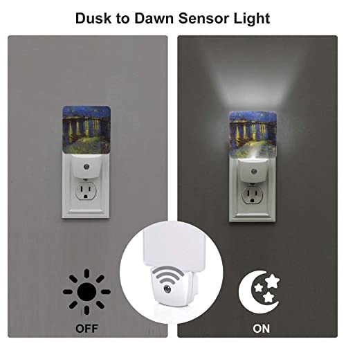 Image of Futterya Plug-in LED Night Light, Starry Night Over The Rhone Art Classic Art Set of 2 Dusk-to-Dawn Auto Sensor Decor Lamp 4116