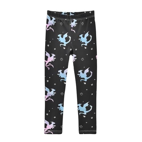 ALAZA Girls' Leggings Children's Yoga Pants Skinny Printed Dance Pterosaur Black Comfortable 4T