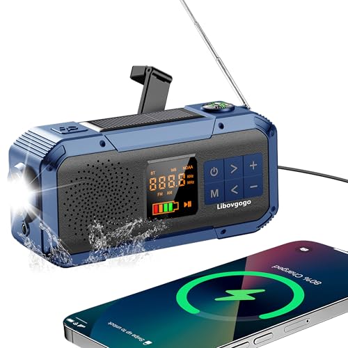 Emergency Weather Radio with IPX5 Waterproof Portable Bluetooth Speaker,USB-C Solar