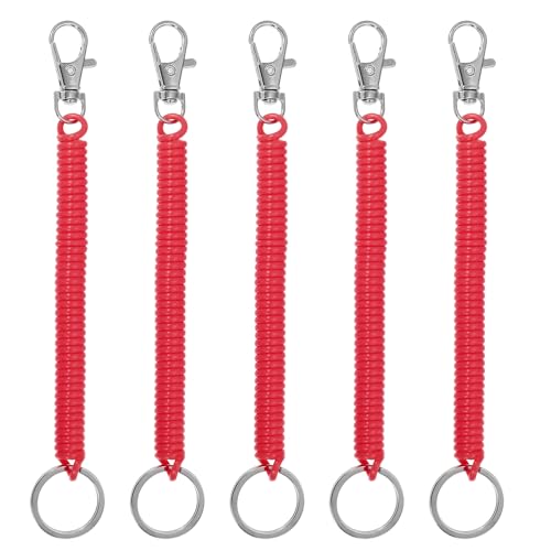 PATIKIL Retractable Coil Springs Keychain, 5-Pack, 17 cm, Deep Red