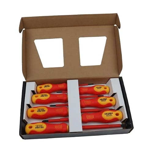 US PRO 7pc VDE Insulated Electricians Screwdriver Set Screwdrivers in Case 1606