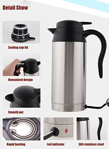Truck Kettle, 750ml 24v Portable Electric Truck Kettle, Car Truck Coffee Mug with Cigarette Lighter Charger Electric Kettle Pot Heated Water Cup-100°C With Led light Automatic Shut Off (24V)