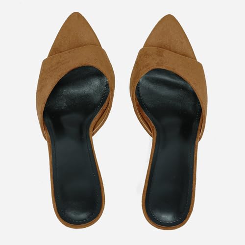 Image of Riekhany High Heel Mules for Women Slip On Open Pointed Toe Classy Patent Leather Stiletto Pumps Formal Slingback Mule Sandals Dress Walking Shoes