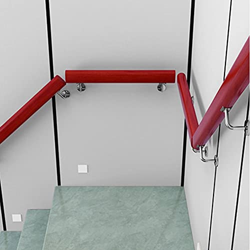 Wooden Handrails Stair Banister Kit, Pine Safety Non-Slip Stair Armrest, 5Cm Thick Oval Smooth With 2 Stainless Steel Brackets For Indoor Loft, Garage Steps, Garden Ramps ( Color : Red , Size : 30Cm ) #TOP3