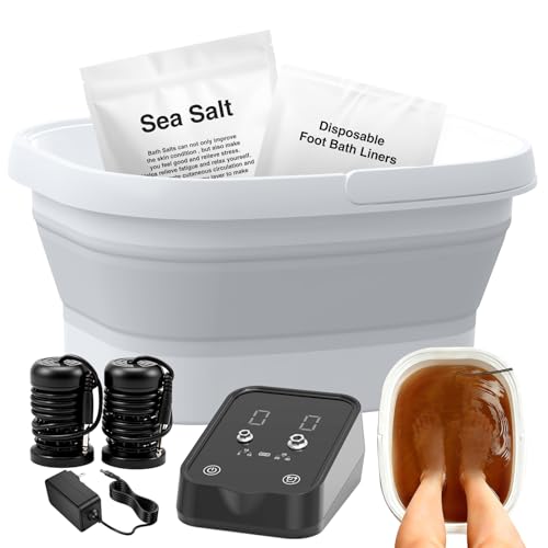 Ionic Foot Bath Detox Machine Foot Detox Foot Bath Soak Tub with 2 Arrays 80 Disposable Foot Spa Liners Sea Salt Folding Foot Spa Bucket Home Salon-Level Foot Soaking Tub