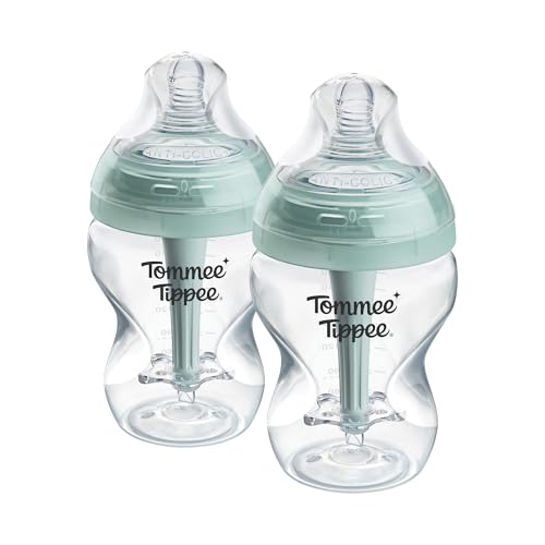 Tommee Tippee Biberón, biberón anticólicos avanzado, 260 ml, con tetina de flujo lento para agarre natural, varilla de ventilación anticólicos, pack de 2