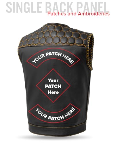 First Mfg Co Hornet Men's Motorcycle Premium Vest, Beehive Stitch, Rolled Collar, Conceal Carry Pocket, Honeycomb Quilted Top4