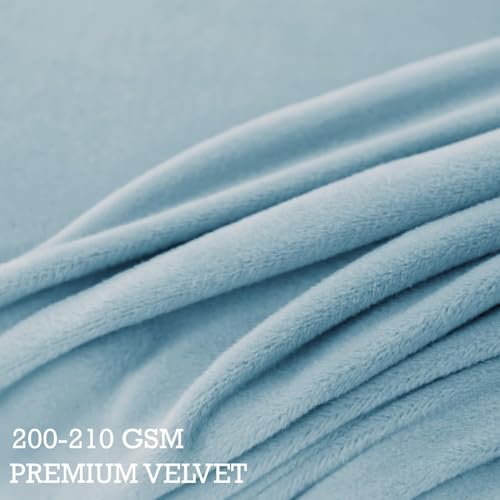 Image of HOKIPO Original Velvet Foot Stool Cover Ottoman Slipcover, Stretch Fitted, Removable Washable, Furniture Cover Protector, Sky Blue (NEW-4801-SBLU)