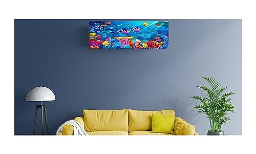 Image of DARSHANAM WORLD Beatiful Designer Ac Cover |Cutest Printed Air Conditioning Dust Cover For Indoor & All Type AC Split Covers |Colorfull Folding Designer Ac Cover (Blue Whale Coral 1 Ton)