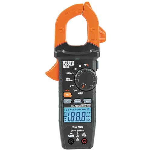 Klein Tools CL220 Digital Clamp Meter, Auto-Ranging 400 Amp AC, AC/DC Voltage, TRMS, Resistance, Continuity, NCVT Detection, and Temp